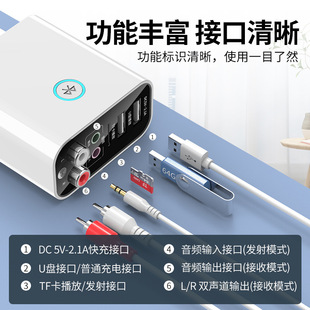 AUX RAC双接口输出蓝牙接收器发射器二合一AUX音频适配器TF卡U盘