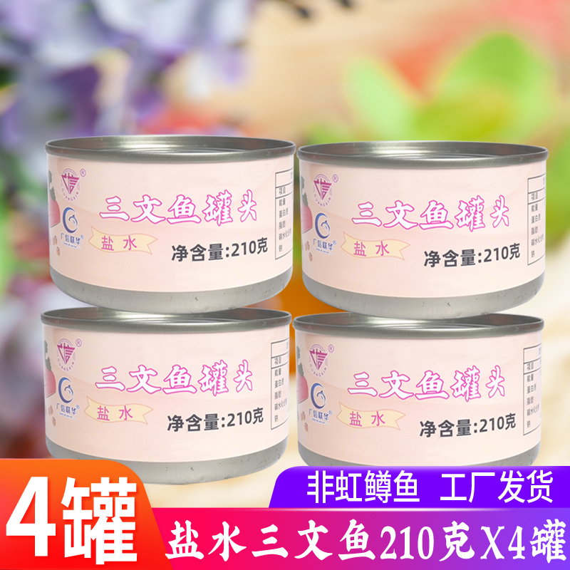 4罐盐水三文鱼罐头即食海鲜
