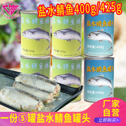 【5罐】盐水鲭鱼罐头下饭即食青鱼鲭鱼罐头海鲜400g425g*5罐出口