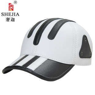 春秋季男中青年休闲户外头层牛皮鸭舌棒球帽潮高尔夫球单帽皮帽子