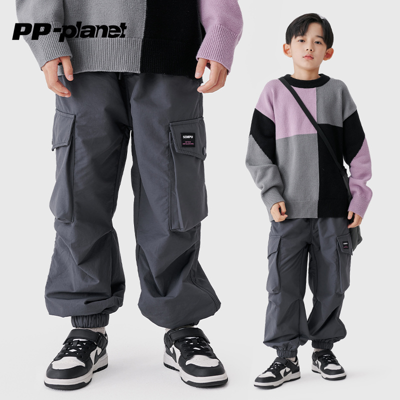 PP星球双层加绒束脚工装休闲裤