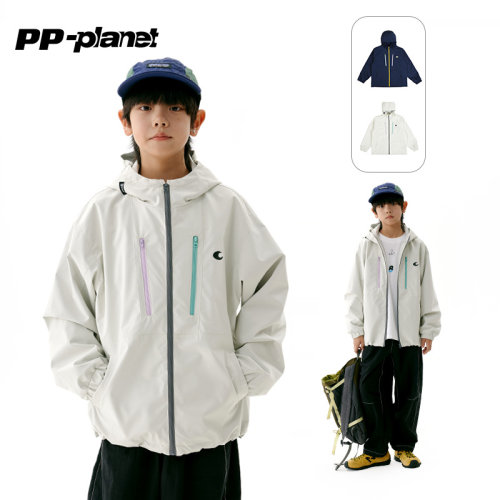PP星球撞色拉链连帽运动防风外套