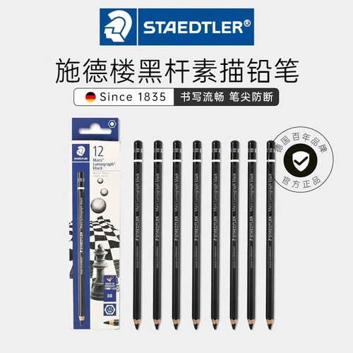 德国施德楼100B绘图绘画素描铅笔炭笔4B8B速写含碳美术艺考联考绘画用笔HB6b8b炭笔硬绘图2比美术