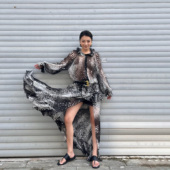 野性豹纹雪纺印花半身裙女25秋季 LEDIM WANG黑标 宽松长裙大伞裙