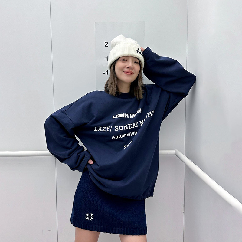 董洁同款LEDIM WANG纯棉字母长袖T恤女秋冬新款休闲百搭绒感上衣,女装/女士精品,T恤,淘宝优惠券,粉丝福利购,淘宝优惠卷