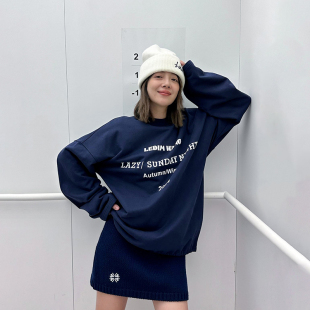 T恤女新款 WANG纯棉字母长袖 LEDIM 休闲百搭套头上衣 明星同款