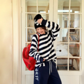 WANG红标 条纹T恤女插肩袖 简约航海风长袖 LEDIM 上衣25秋冬新款