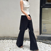 WANG 2025新款 白标系列 LEDIM 屁帘休闲裤 女夏季 黑色松紧喇叭裤