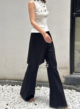 LEDIM WANG【白标系列】屁帘休闲裤女夏季2025新款黑色松紧喇叭裤