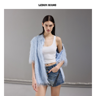 溪水蓝氛围感休闲 衬衣外套女2026春夏新款 LEDIM WANG长流苏短袖