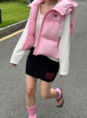 LEDIM WANG白标/轻盈鹅绒连帽羽绒服马甲女粉色短款2025冬季新款