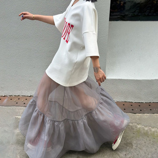 LEDIM 小众设计高级感半透视长裙 WANG网纱大摆半身裙女春夏新款