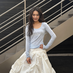 上衣2026春新款 LEDIM 女浅蓝莱赛尔羊毛修身 毛针织衫 WANGU领长袖