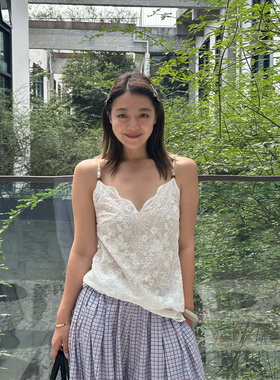 LEDIM WANG【白标系列】法式镂空蕾丝吊带背心女白色上衣夏季新款