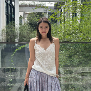 WANG 新款 白标系列 镂空蕾丝吊带背心女白色上衣夏季 法式 LEDIM