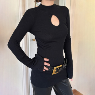 毛衣女黑色修身 性感风羊毛长款 打底衫 25秋季 LEDIM 新款 WANG黑标