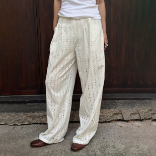 明星同款 春季 LEDIM 女直筒长裤 新款 WANG白标镂空刺绣休闲裤