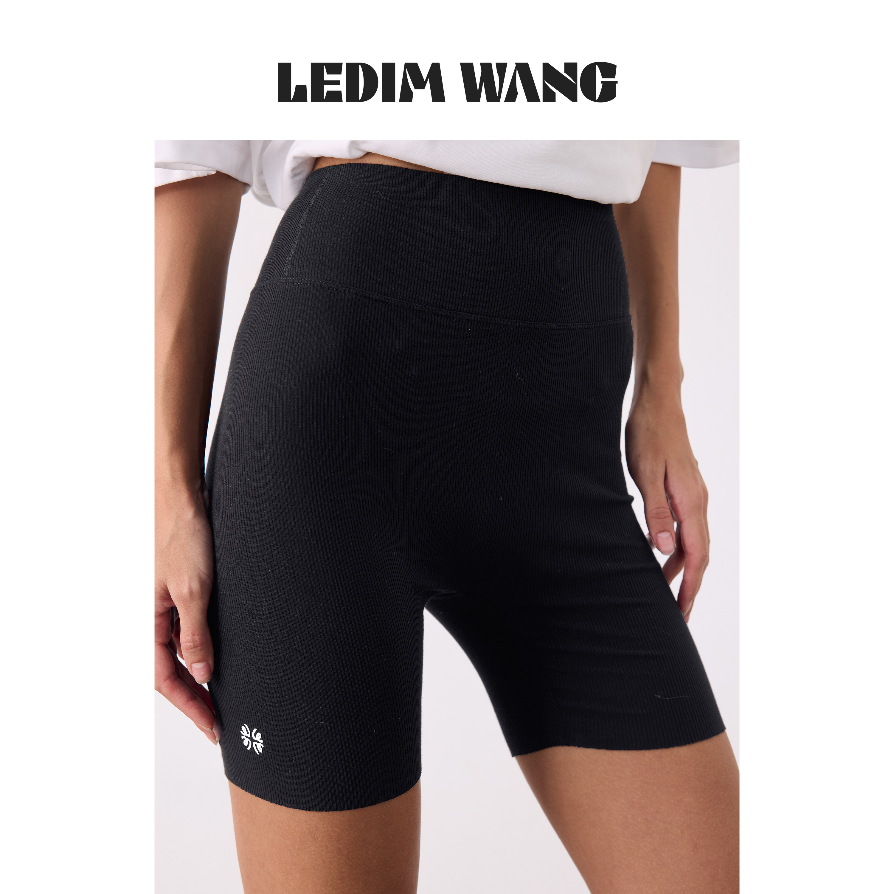 LEDIM WANG韩棉坑条紧身打底裤女26夏新款高腰棉质舒适薄款四分裤