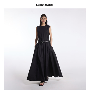 低腰线黑色宴会长裙 连衣裙女2026春夏新款 LEDIM WANG极简解构无袖