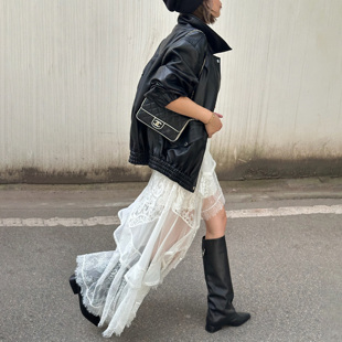 新款 不对称口袋宽松仿皮衣女黑色夹克外套25冬季 WANG白标 LEDIM