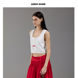背心吊带女白色内搭上衣26春夏新款 U型亨利领宽松短款 WANG LEDIM