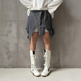 新款 叠穿搭片半身裙配饰2026春季 WANG格子屁帘女黑白一片式 LEDIM