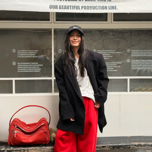 LEDIM WANG白标/不对称绵羊毛开叉大衣女西服25秋冬新款毛呢外套