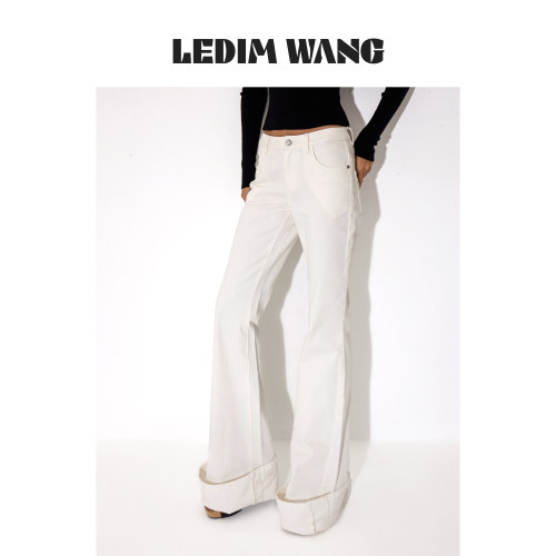 LEDIMWANG高智白色喇叭牛仔裤