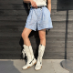 WANG亚麻休闲裤 女蓝色松弛感通勤百搭薄款 短裤 LEDIM 2026春夏新款
