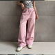 WANG粉色直筒牛仔裤 女纯棉中腰解构百搭长裤 2026春季 LEDIM 新款