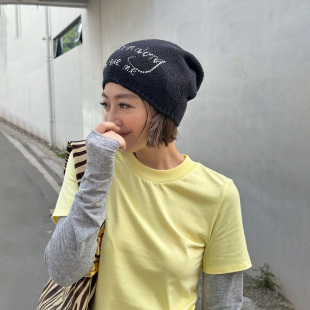 新款 LEDIM 百搭帽冬季 烫片堆堆针织冷帽女棕色宽松薄款 WANG白标