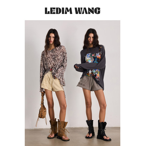 LEDIMWANG拼接绣花做旧休闲裤女