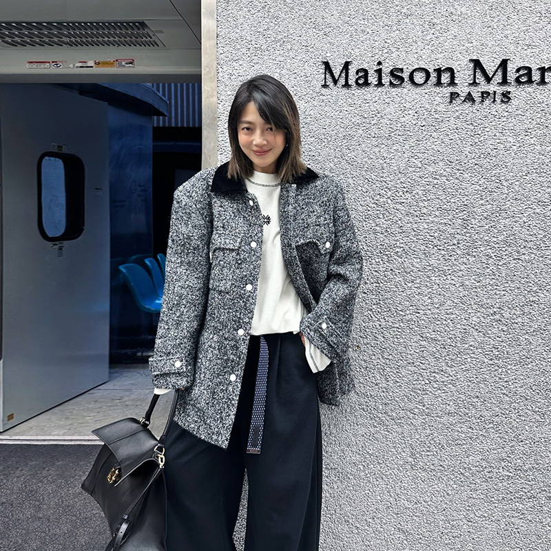 LEDIM WANG复古工装毛呢外套女高级感气质羊毛花呢夹克小众设计感