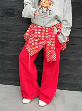 LEDIM WANG红格子屁帘女一片式叠穿搭片撞色半身裙配饰2026春新款