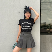 T恤女设计师原创印花新款 LEDIM WANG字母短袖 高级感黑色百搭上衣