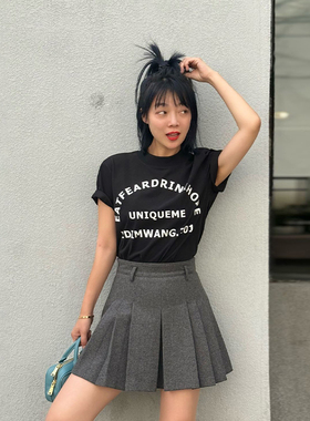 LEDIM WANG字母短袖T恤女设计师原创印花新款高级感黑色百搭上衣