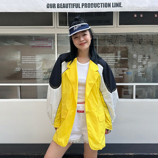 【李雪琴同款】LEDIM WANG撞色休闲西装外套女户外穿搭拼接西服