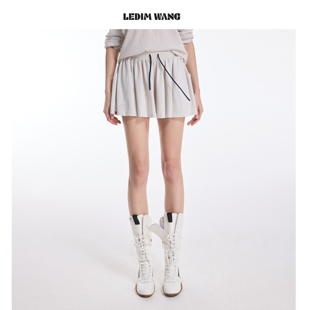WANG复古美式 短裙2026春夏新款 针织裙裤 女浅灰薄款 休闲裤 LEDIM