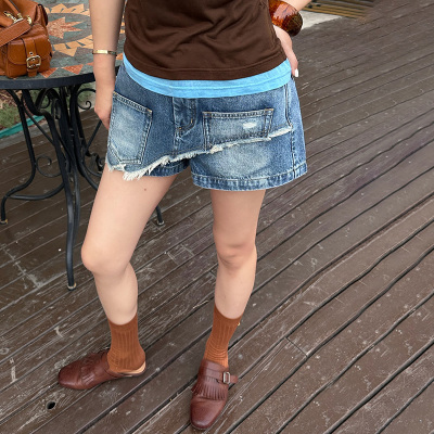 LEDIMWANG复古不规则搭片牛仔裤