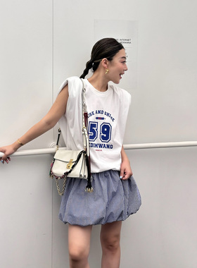 LEDIM WANG【白标系列】法式休闲花苞字母印花无袖连衣裙女夏短裙