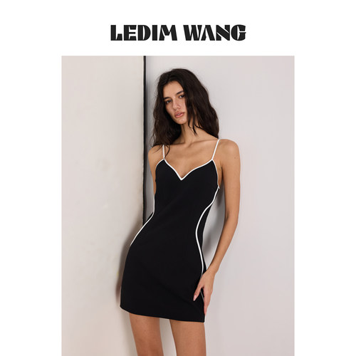 LEDIMWANG立体梗V领黑色连衣裙
