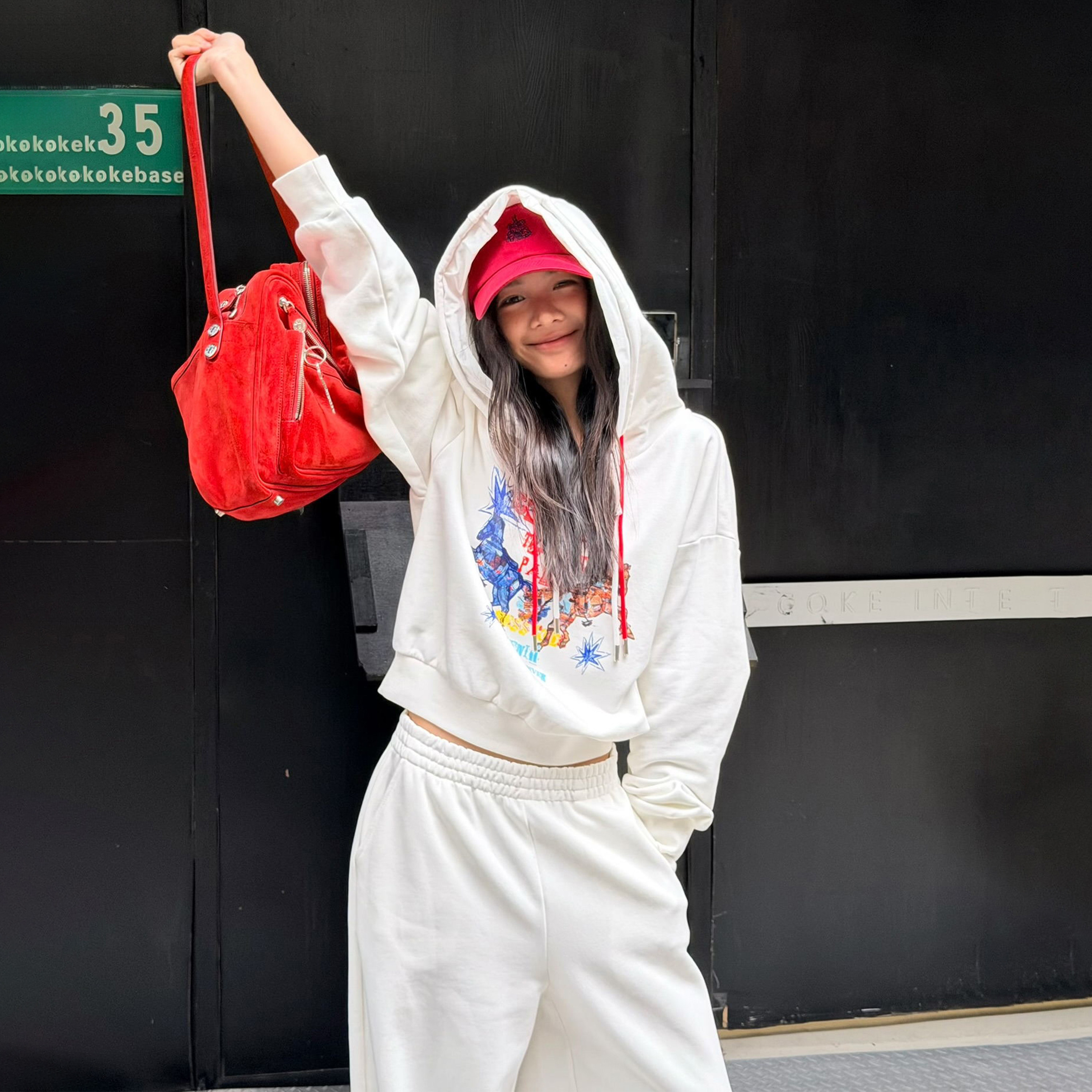 LEDIM WANG红标/小马印花抓绒卫衣连帽女宽松长袖上衣25秋冬新款