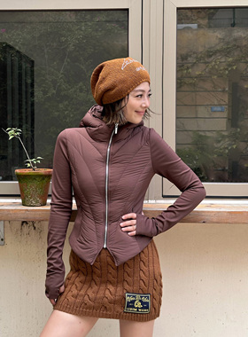 LEDIM WANG白标/可露丽风连帽薄款羽绒服女鹅绒修身咖色25冬新款