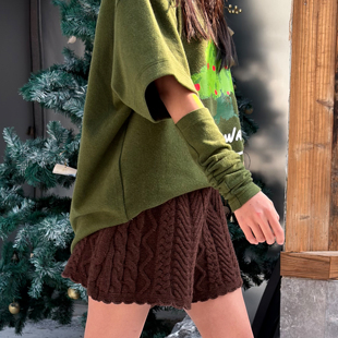 羊毛袖 圣诞限定 套 绿色时尚 LEDIM 穿搭配件新款 WANG