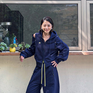 外套女藏蓝色可拆卸上衣25冬新款 LEDIM WANG红标休闲纯棉卫衣开衫