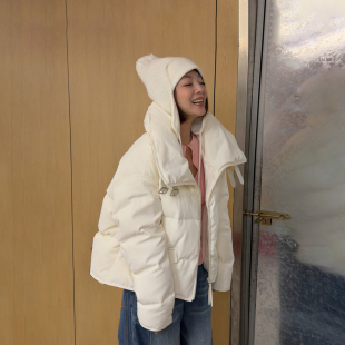 外套25秋冬新款 疗愈绒感白鹅绒羽绒服女翻领短款 WANG白标 LEDIM