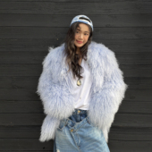 LEDIM 新款 WANG羊滩毛皮草毛绒外套女亮蓝色短款 轻奢高级感冬季