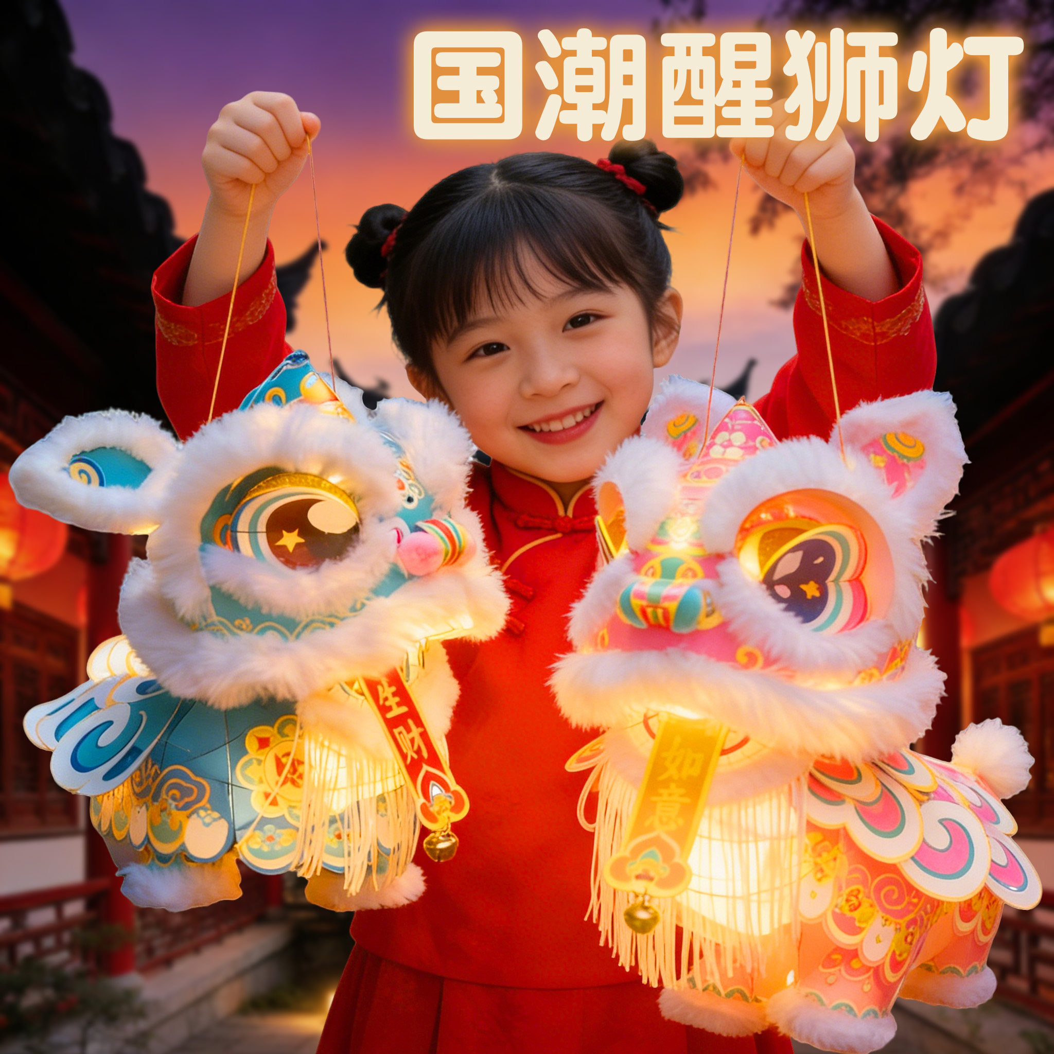 2026新款新年元旦手工diy醒狮灯笼儿童手提发光花灯材料包挂饰,节庆用品/礼品,节日装扮用品,淘宝优惠券,粉丝福利购,淘宝优惠卷