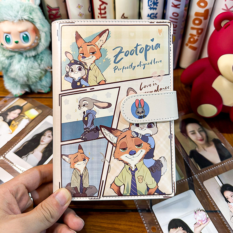 正品疯狂动物城pu皮质外壳a6活页本高颜值多功能磁吸笔记本存钱本