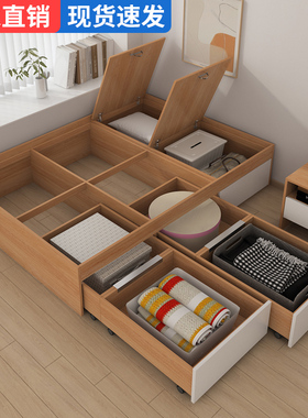 榻榻米简约软包床储物大抽屉床小户型全拉床箱实木架铺板高箱定制